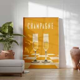 Champagne Poster - Retro Glasses Wall Art, Celebration Party Print, Wedding Anniversary Gift, Cocktail Bar Decor, Festive Artwork - thumbnail 3