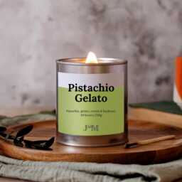 Pistachio Gelato Candle, Wood Wick Home Fragrance Candle. Ice Cream Scented - thumbnail 1