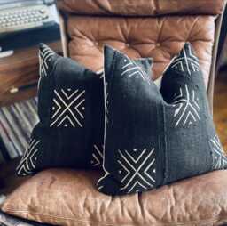 Black & White African Mudcloth Pillow Boho Farmhouse Decor - thumbnail 1