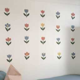 Fabric Nursery Wall Stickers - Tulips Flowers Removable Decals For Kids' Bedroom Or Girls' Playroom - thumbnail 3