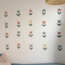 Fabric Nursery Wall Stickers - Tulips Flowers Removable Decals For Kids' Bedroom Or Girls' Playroom - thumbnail 2