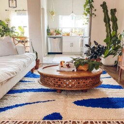 White Blue Abstract Shag Rug - Handmade Moroccan Berber Carpet Hand Tufted Floor Art Style - thumbnail 3