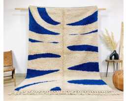 White Blue Abstract Shag Rug - Handmade Moroccan Berber Carpet Hand Tufted Floor Art Style - thumbnail 1