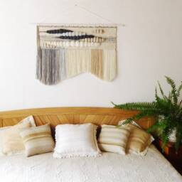 Large Woven Wall Hanging Macrame Art Yarn Wedding Backdrop Decor Coffee Brown Gray Beige Tapestry - thumbnail 3