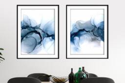 Blue Marble Texture Print Abstract Watercolor Wall Art