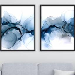 Blue Marble Texture Print Abstract Watercolor Wall Art - thumbnail 3