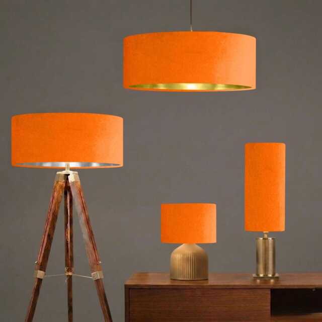 New Luxury Velvet Coral Orange Drum Lamp Shade & Pendant Light Suitable For Both Table Ceilings - image 1