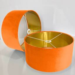 New Luxury Velvet Coral Orange Drum Lamp Shade & Pendant Light Suitable For Both Table Ceilings - thumbnail 3