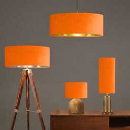 New Luxury Velvet Coral Orange Drum Lamp Shade & Pendant Light Suitable For Both Table Ceilings - thumbnail 1