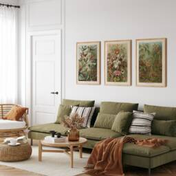Set Of 3 Nature Posters, Botanical Gallery Wall, Antique School Art, Country Farmhouse Decor, Ernst Haeckel Flower Muted Green Prints - thumbnail 3