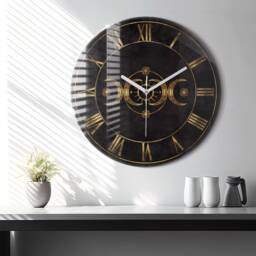 Roman Numbers Tempered Glass Clock, Golden Personalized Astronomy Themed Custom Wall Clock - thumbnail 1