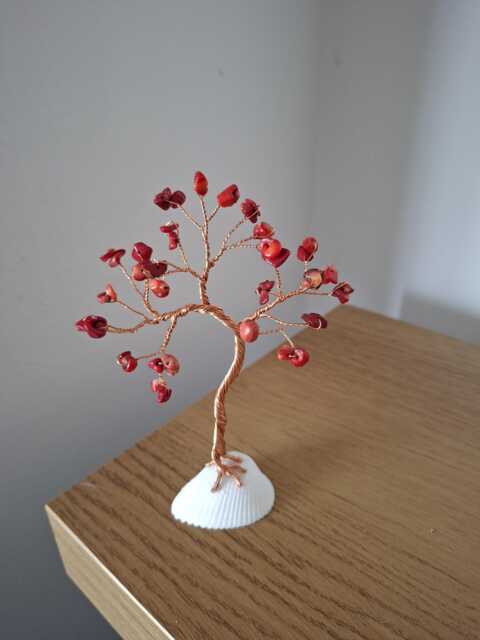 Mini Coral & Jade Tree, 35Th Anniversary Gift For Parents, Gemstone Wire Tree - image 1