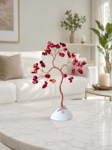 Mini Coral & Jade Tree, 35Th Anniversary Gift For Parents, Gemstone Wire Tree - image 1