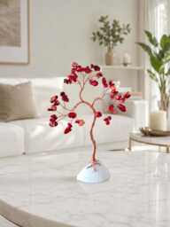 Mini Coral & Jade Tree, 35Th Anniversary Gift For Parents, Gemstone Wire Tree - thumbnail 1