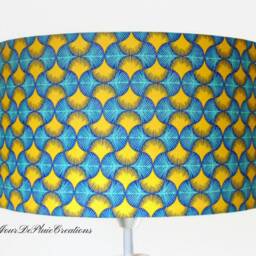 Lampshade - Pendant Light in Yellow & Blue African Wax Fabric, Ideal Christmas/Birthday Gift Idea, Decoration - thumbnail 2