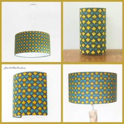 Lampshade - Pendant Light in Yellow & Blue African Wax Fabric, Ideal Christmas/Birthday Gift Idea, Decoration - thumbnail 4