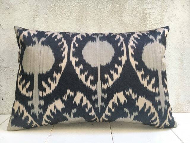 Silk Ikat Pillow Cover, Handwoven Decorative Cushion - 16x24 - image 1