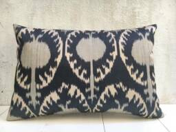 Silk Ikat Pillow Cover, Handwoven Decorative Cushion - 16x24 - thumbnail 1