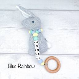 Personalised Bespoke Gift My First Easter Bunny Rattle Sensory Engraved Toy Newborn New Mum Gift Name - thumbnail 1
