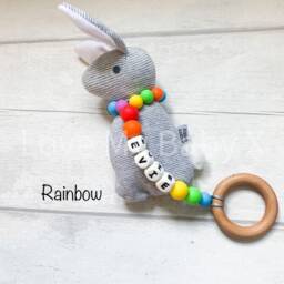 Personalised Bespoke Gift My First Easter Bunny Rattle Sensory Engraved Toy Newborn New Mum Gift Name - thumbnail 3