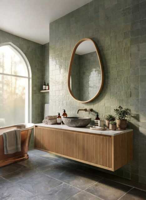 Asymmetrical Pebble Wood Wall Mirror, Solid Oak Or Walnut Frame, Bathroom & Hallway Mirror - image 1