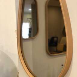 Asymmetrical Pebble Wood Wall Mirror, Solid Oak Or Walnut Frame, Bathroom & Hallway Mirror - thumbnail 3