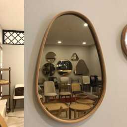 Asymmetrical Pebble Wood Wall Mirror, Solid Oak Or Walnut Frame, Bathroom & Hallway Mirror - thumbnail 2
