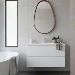 Asymmetrical Pebble Wood Wall Mirror, Solid Oak Or Walnut Frame, Bathroom & Hallway Mirror - thumbnail 4
