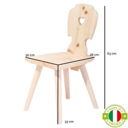 Children's Seating Group Made Of Raw Pine Wood - 1 Table L 70 X W H 63 & 4 Chairs 30 D 28 cm Made in South Tyrol - thumbnail 2