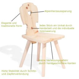 Children's Seating Group Made Of Raw Pine Wood - 1 Table L 70 X W H 63 & 4 Chairs 30 D 28 cm Made in South Tyrol - thumbnail 3