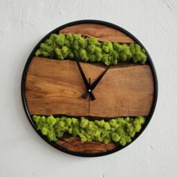 Custom Moss & Olive Wood Wall Clock With Metal Frame - thumbnail 4