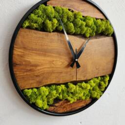 Custom Moss & Olive Wood Wall Clock With Metal Frame - thumbnail 2