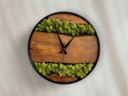 Custom Moss & Olive Wood Wall Clock With Metal Frame