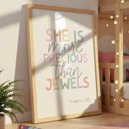 Christian Wall Art, Girls Nursery Print, Bible Verse Bedroom Decor, Pastel Prints, Playroom, Baby Girl Gift, Art - thumbnail 1