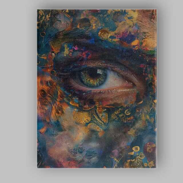 Abstract Golden Blue Green Human Eye Mixed Media Canvas Wall Art Print Decor Picture Ready To Hang - image 1