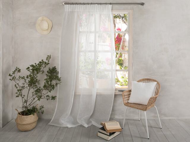 Linen Curtain-Linen Panel in White Color With Pencil Pleats- Sheer Curtain - Drapes Width 35'' - 90cm X Custom Length - image 1