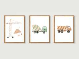 Construction Site Poster Set A4 - Print Children's Nursery Child Baby Illustration Excavator Dump Truck Vehicles -- Herz & Papier - thumbnail 1