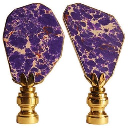 Ultra Violet Lamp Finials in Gold Gilded Sea Sediment Jasper On Shiny Brass Hardware - A Matching Pair - thumbnail 4