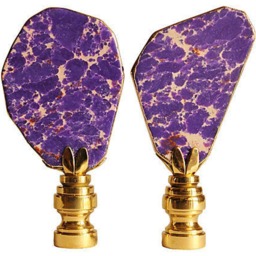 Ultra Violet Lamp Finials in Gold Gilded Sea Sediment Jasper On Shiny Brass Hardware - A Matching Pair - thumbnail 3