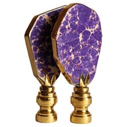 Ultra Violet Lamp Finials in Gold Gilded Sea Sediment Jasper On Shiny Brass Hardware - A Matching Pair - thumbnail 2