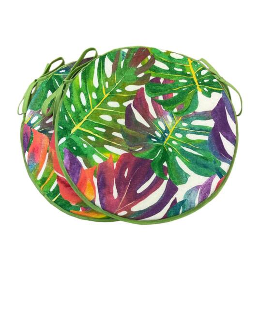 Set Of 2 Tropical Leaves Bistro/Round/Bar Seat Pads - image 1