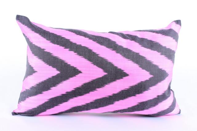 Ikat Silk Velvet Pillow 16x24 - Handmade Boho Cushion Cover Turkish Home Decor Accent - image 1