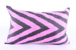 Ikat Silk Velvet Pillow 16x24 - Handmade Boho Cushion Cover Turkish Home Decor Accent - thumbnail 1