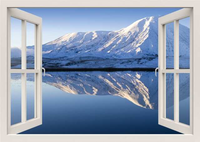 Mountains Wall Decal, Sticker, 3D Window Nature Mountain Frame Home Decor, Mural