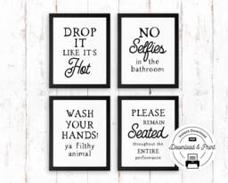 Funny Bathroom Sign - Set Of 4 - Instant Download, Quotes & Sayings, Wall Decor, Art Printable - thumbnail 1