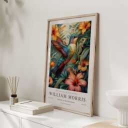 William Morris Print, Art, Exhibition Poster, Birds Morris, Blue, Hummingbird, Art Wall - thumbnail 3
