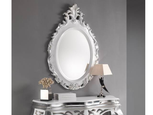 Large Classic Oval Victorian White & Silver Mirror 87x132 cm - Made in Italy Baroque Mirror Luxury Wall Entryway #6283 - image 1