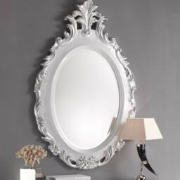 Large Classic Oval Victorian White & Silver Mirror 87x132 cm - Made in Italy Baroque Mirror Luxury Wall Entryway #6283 - thumbnail 2