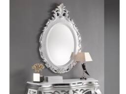 Large Classic Oval Victorian White & Silver Mirror 87x132 cm - Made in Italy Baroque Mirror Luxury Wall Entryway #6283 - thumbnail 1