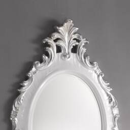 Large Classic Oval Victorian White & Silver Mirror 87x132 cm - Made in Italy Baroque Mirror Luxury Wall Entryway #6283 - thumbnail 3
